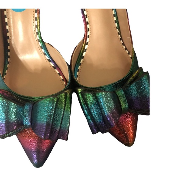 Betsey Johnson Bary metallic iridescent rainbow d’orsay stiletto bow heels sz7.5 - Picture 5 of 16